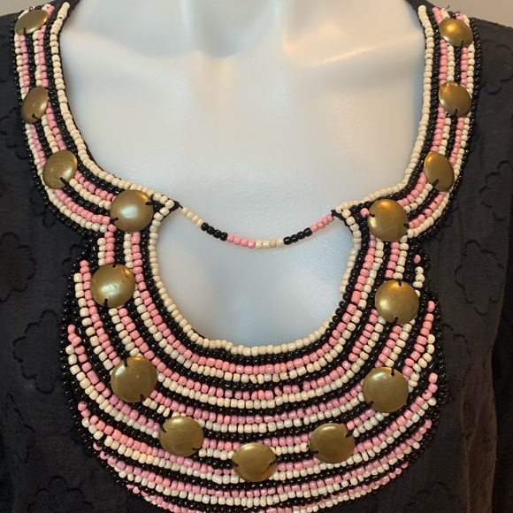 VIX - Black Bathing suit coverup w/ Multi-color Beaded Neckline - Picture 3 of 6